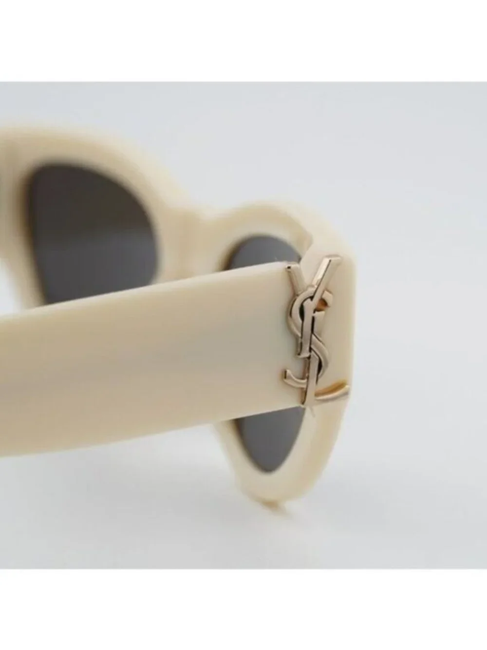 Saint Laurent SL M94 012 Sunglasses Shiny Ivory Cat Eye Frame, Grey Lenses